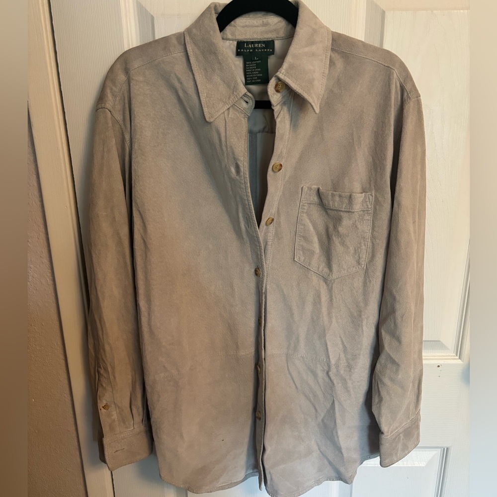 Ralph Lauren Tan Grey 100% Leather Vintage Overshirt, L